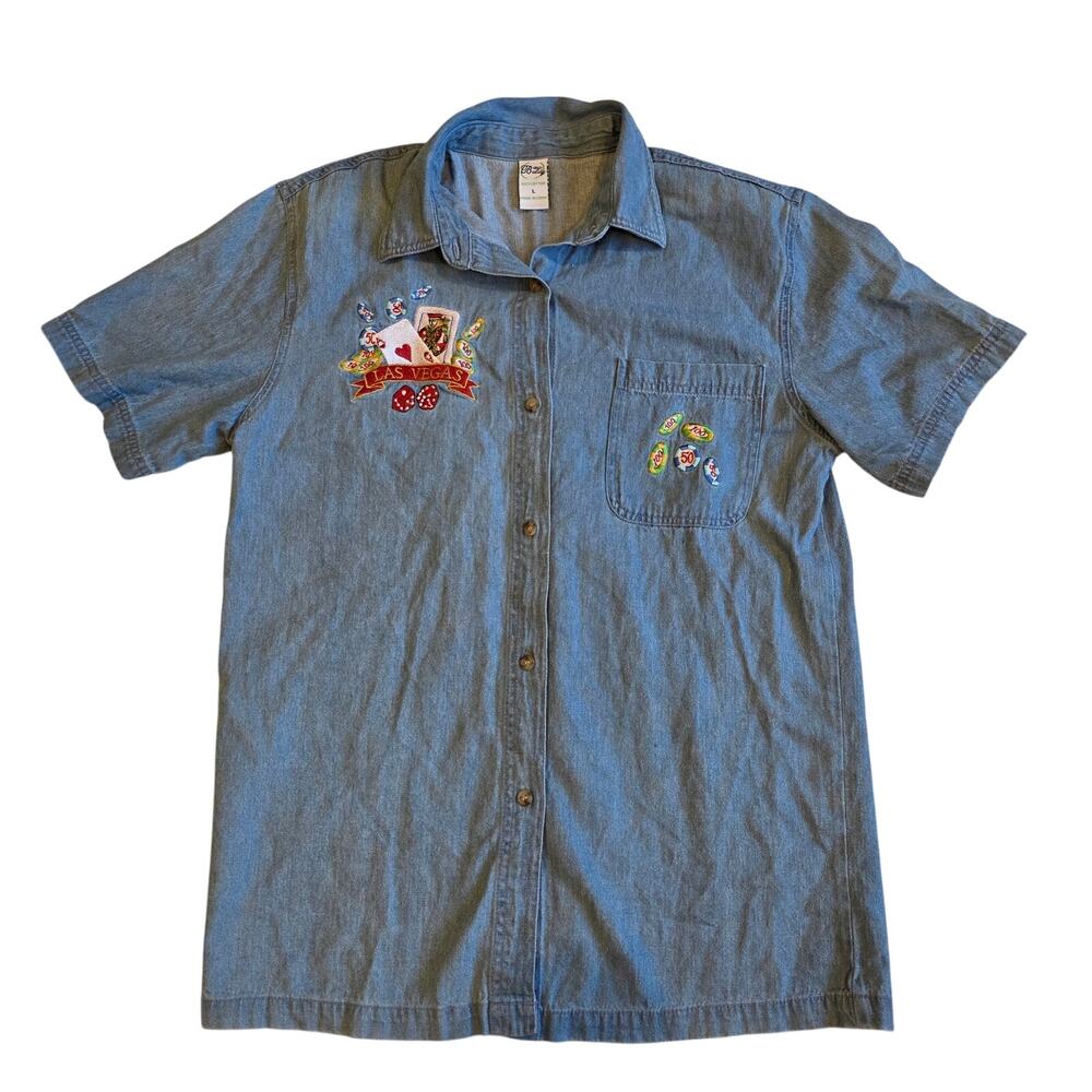 Vintage Bay Beauty Las Vegas Embroidered Chambray Shirt Men's Large 90s